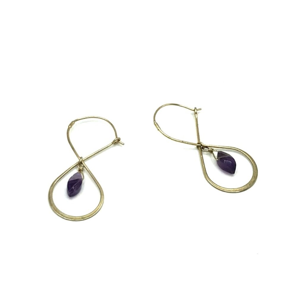 Gold Tone Amethyst Dangle Hoop Earrings With Teardrop Design